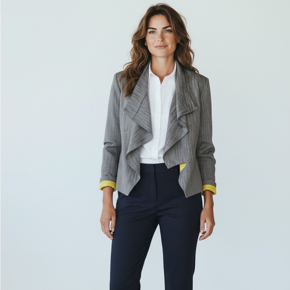 Helena Quinn Sample Blazer – Gray Striped Cropped‎ Jacket S NWT ($298)